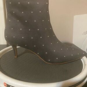 Elegant Gray Studded Ankle Boots